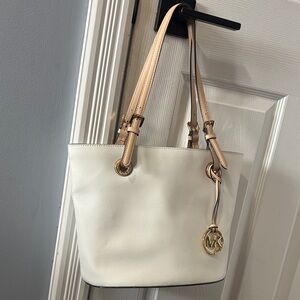 Michael Kors Cream Leather Tote with Tan Straps
